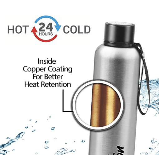 Milton Aura 1000 Thermosteel Bottle, 1.05 Litre, Silver | 24 Hours Hot and Cold | Easy to Carry | Rust & Leak Proof | Tea | Coffee | Office| Gym | Home | Kitchen | Hiking | Trekking | Travel Bottle - Image 2